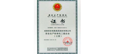 公司獲得“安全生產(chǎn)標(biāo)準(zhǔn)化二級企業(yè)”證書
