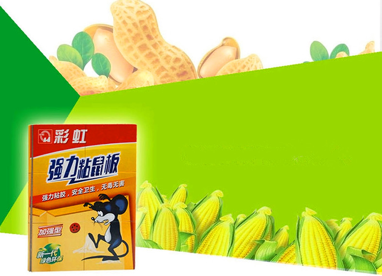 彩虹粘鼠板采用含有花生香精配方誘餌的專業(yè)粘著劑，強力粘膠