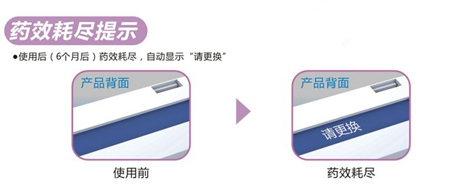 彩虹防蛀片使用時(shí)間長(zhǎng)，開封后防蛀功效長(zhǎng)達(dá)6個(gè)月，產(chǎn)品藥效耗盡時(shí)，自動(dòng)提示更換